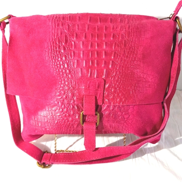 Fuchsia Genuine Italian Leather Cross Body Bag - Picture 1 of 7